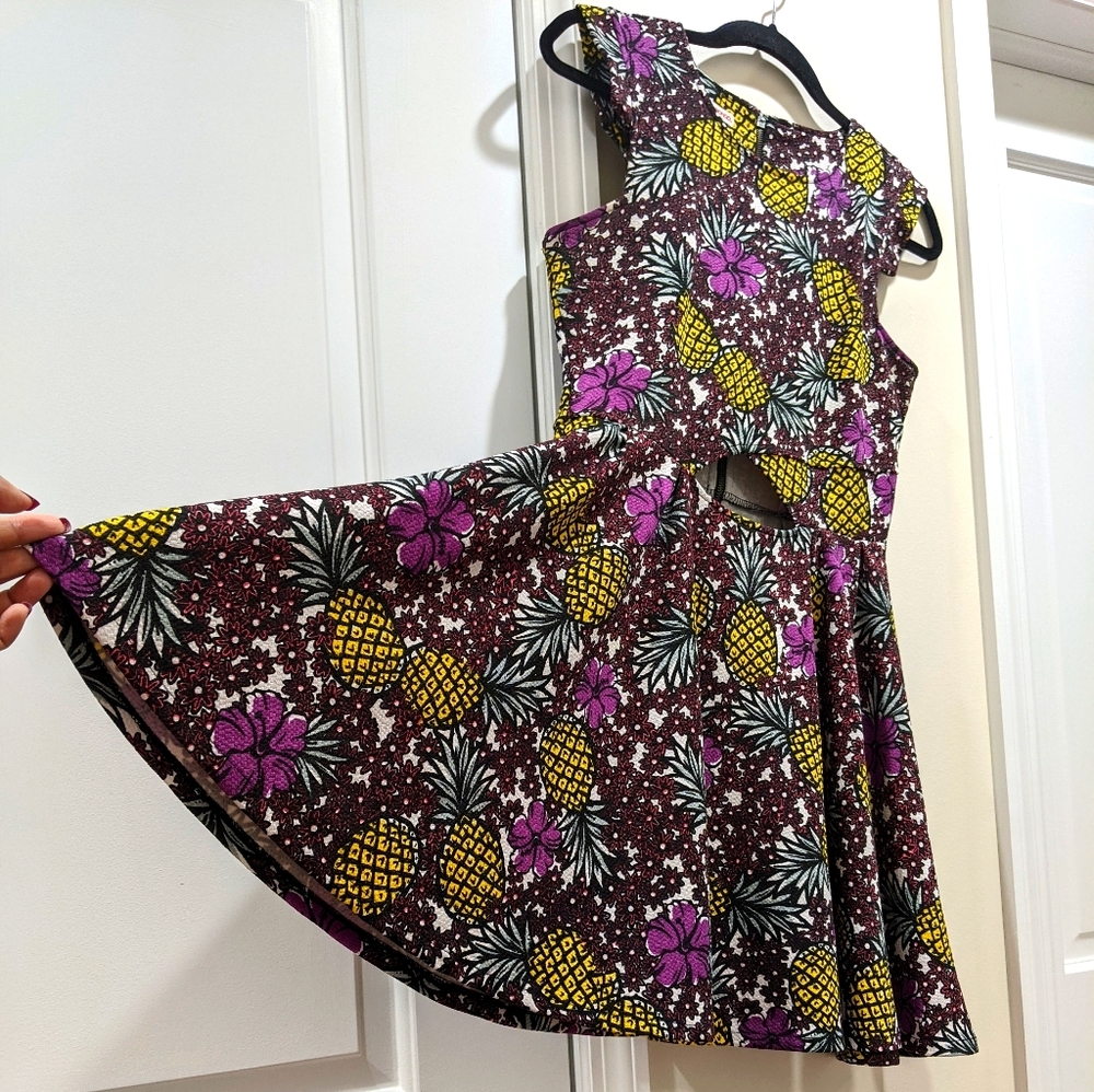 BONGO Pineapple Print Dress with Waist  Cut Out